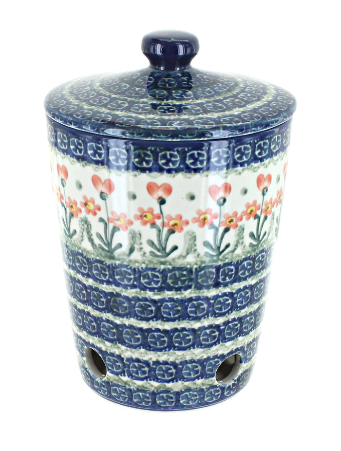 Polish Pottery Peach Posy Garlic Keeper