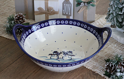 Frosty Friend Deep Bowl with Handles Polish Pottery