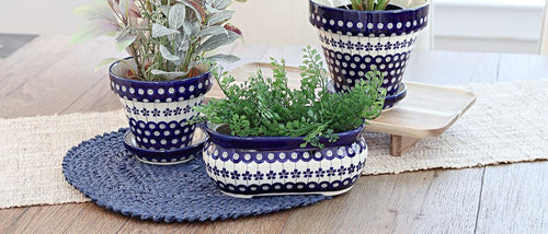Flowering Peacock Small Planter Polish Pottery
