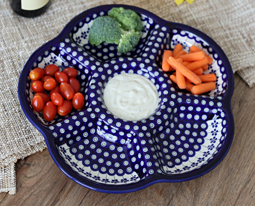 Flowering Peacock Chip & Dip Tray Polish Pottery