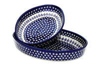 Flowering Peacock Oval Baker Set Polish Pottery