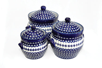 Flowering Peacock Large Canister Set Polish Pottery