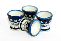 Flowering Peacock Egg Cup Set Polish Pottery
