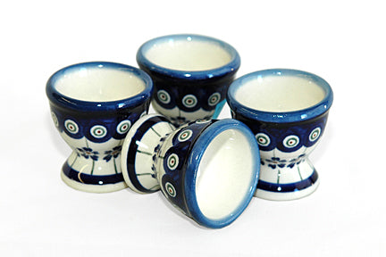 Flowering Peacock Egg Cup Set Polish Pottery