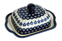 Flowering Peacock Square Butter Dish Polish Pottery