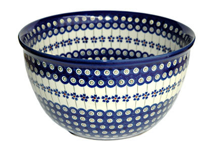Flowering Peacock Large Mixing Bowl Polish Pottery