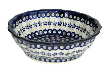 Flowering Peacock Large Scallop Bowl Polish Pottery