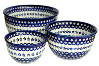 Flowering Peacock Mixing Bowl Set Polish Pottery