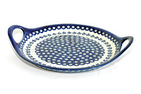 Flowering Peacock Round Serving Tray with Handles Polish Pottery