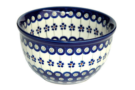 Flowering Peacock Small Mixing Bowl Polish Pottery
