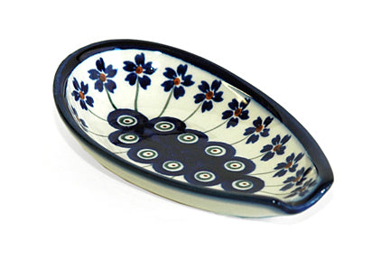 Flowering Peacock Small Spoon Rest Polish Pottery