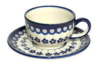 Flowering Peacock Cup & Saucer Polish Pottery