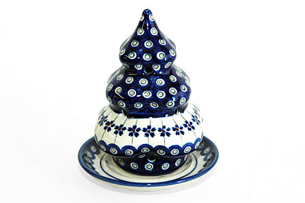 Flowering Peacock Christmas Tree Luminary Polish Pottery
