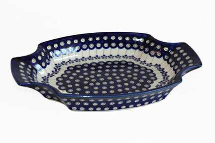 Flowering Peacock Large Serving Tray Polish Pottery