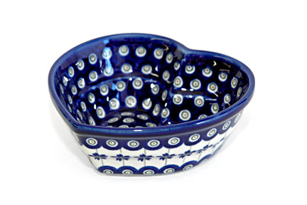Flowering Peacock Small Heart Bowl Polish Pottery