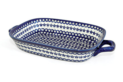 Flowering Peacock Large Baker with Handles Polish Pottery