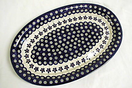 Flowering Peacock Oval Platter Polish Pottery