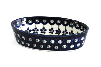Flowering Peacock Extra Small Oval Baker Polish Pottery