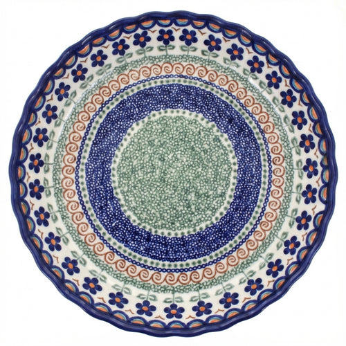 Polish Pottery Overhead Shot Aztec Flower Pie Plate