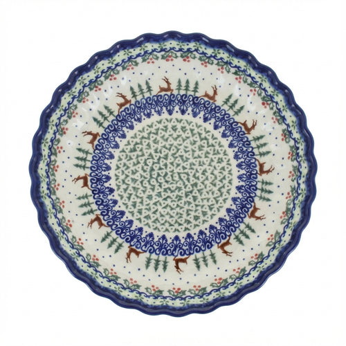 Polish Pottery Overhead Shot Reindeer Delight Pie Plate