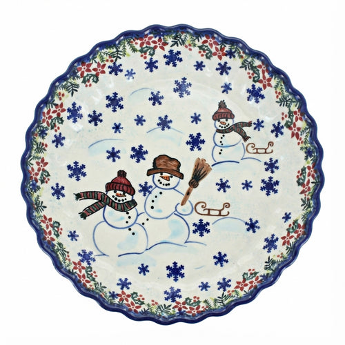 Polish Pottery Overhead Shot Snowflake Friends Pie Plate