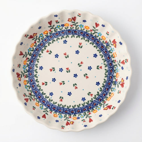 Polish Pottery Overhead Shot Hearts & Flowers Pie Plate