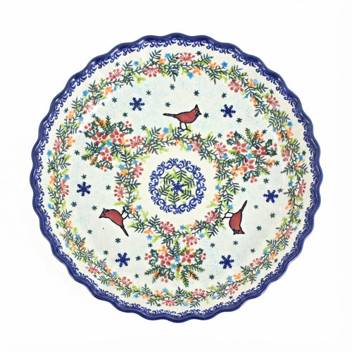 Polish Pottery Overhead Shot Winter Cardinal Pie Plate