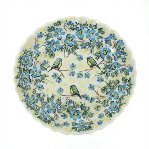 Polish Pottery Overhead Shot Bluebird Garden Pie Plate
