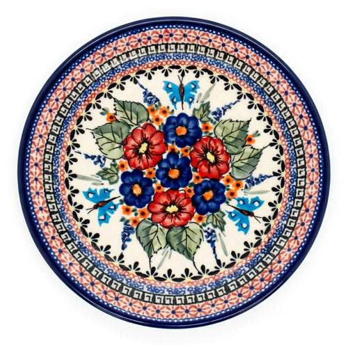 Polish Pottery Overhead Shot Floral Butterfly Small Dinner Plate