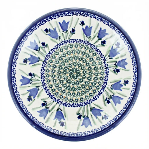 Polish Pottery Overhead Shot Blue Tulip Small Dinner Plate