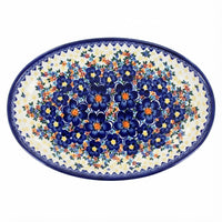 Polish Pottery Overhead Shot Blue Dahlia Oval Platter