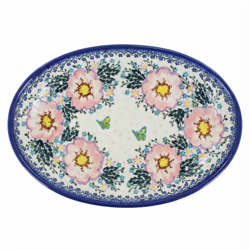 Polish Pottery Overhead Shot Apple Blossom Oval Platter
