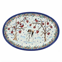Polish Pottery Overhead Shot Little Snowman Oval Platter