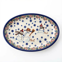 Polish Pottery Overhead Shot Snowflake Friends Oval Platter