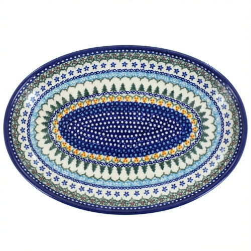 Polish Pottery Overhead Shot Holiday Pine Oval Platter