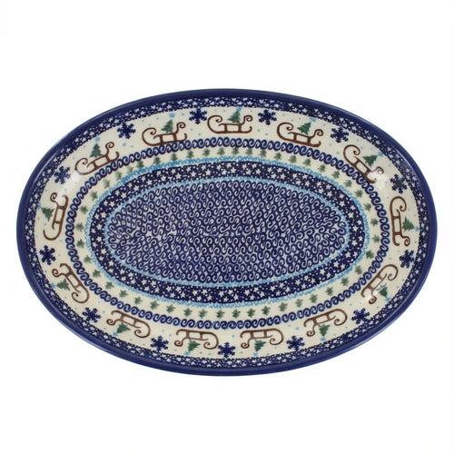 Polish Pottery Overhead Shot Noel Nights Oval Platter