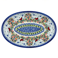 Polish Pottery Overhead Shot Winter Cardinal Oval Platter