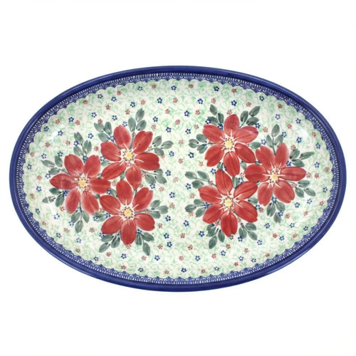 Polish Pottery Overhead Shot Pointsettia Oval Platter