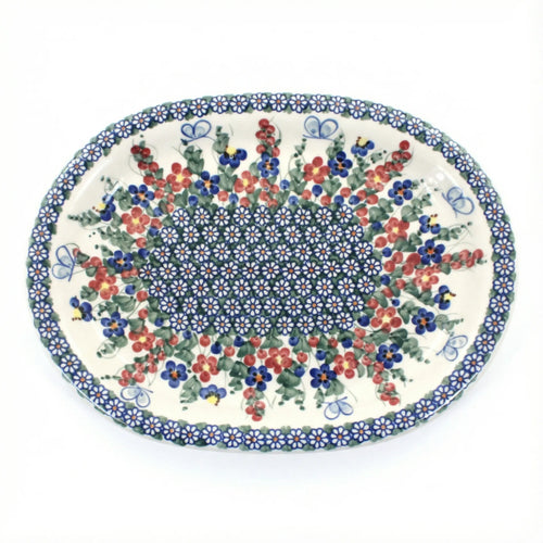 Polish Pottery Overhead Shot Garden Butterfly Large Oval Platter