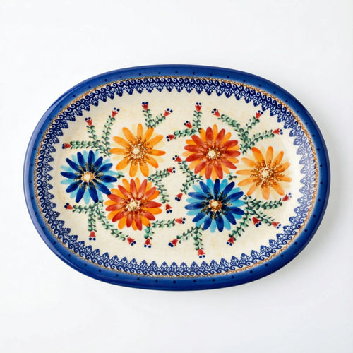 Polish Pottery Overhead Shot Autumn Burst Large Oval Platter