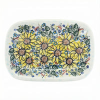 Polish Pottery Overhead Shot Sunflower Maze Small Rectangular Serving Platter