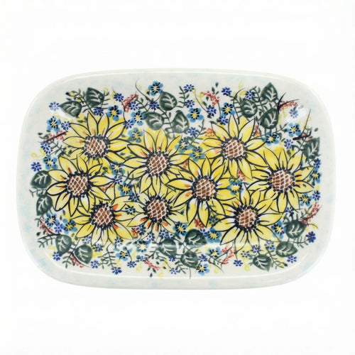 Polish Pottery Overhead Shot Sunflower Maze Small Rectangular Serving Platter