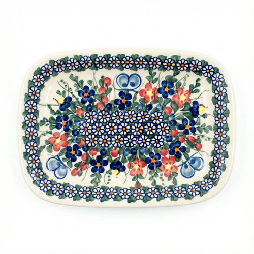 Polish Pottery Overhead Shot Garden Butterfly Small Rectangular Serving Platter
