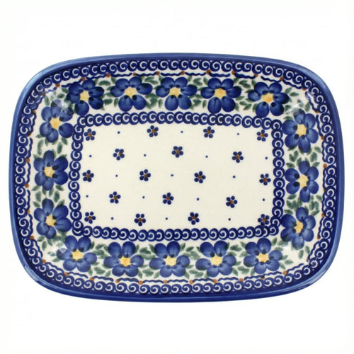 Polish Pottery Overhead Shot Spring Blossom Small Rectangular Serving Platter