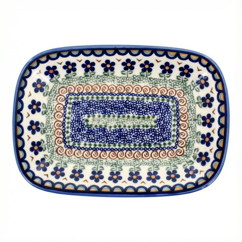 Polish Pottery Overhead Shot Aztec Flower Small Rectangular Serving Platter