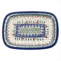 Polish Pottery Overhead Shot Reindeer Delight Small Rectangular Serving Platter