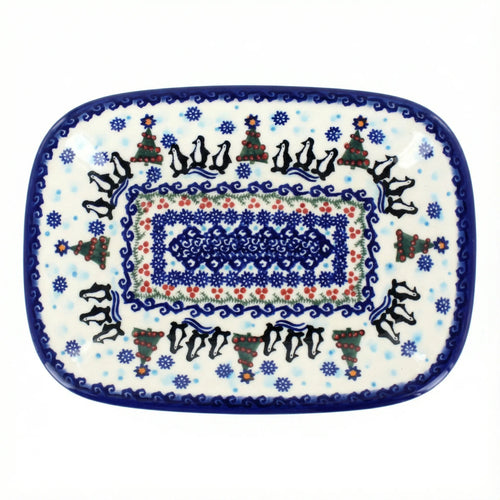 Polish Pottery Overhead Shot Arctic Holidays Small Rectangular Serving Platter