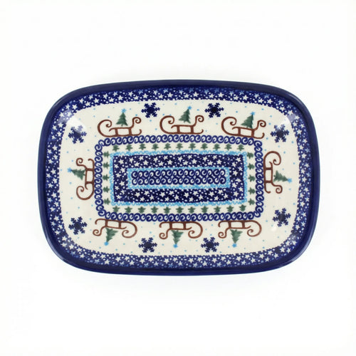 Polish Pottery Overhead Shot Noel Nights Small Rectangular Serving Platter