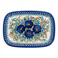 Polish Pottery Overhead Shot Garden of Blue Small Rectangular Serving Platter