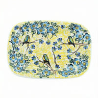 Polish Pottery Overhead Shot Bluebird Garden Small Rectangular Serving Platter